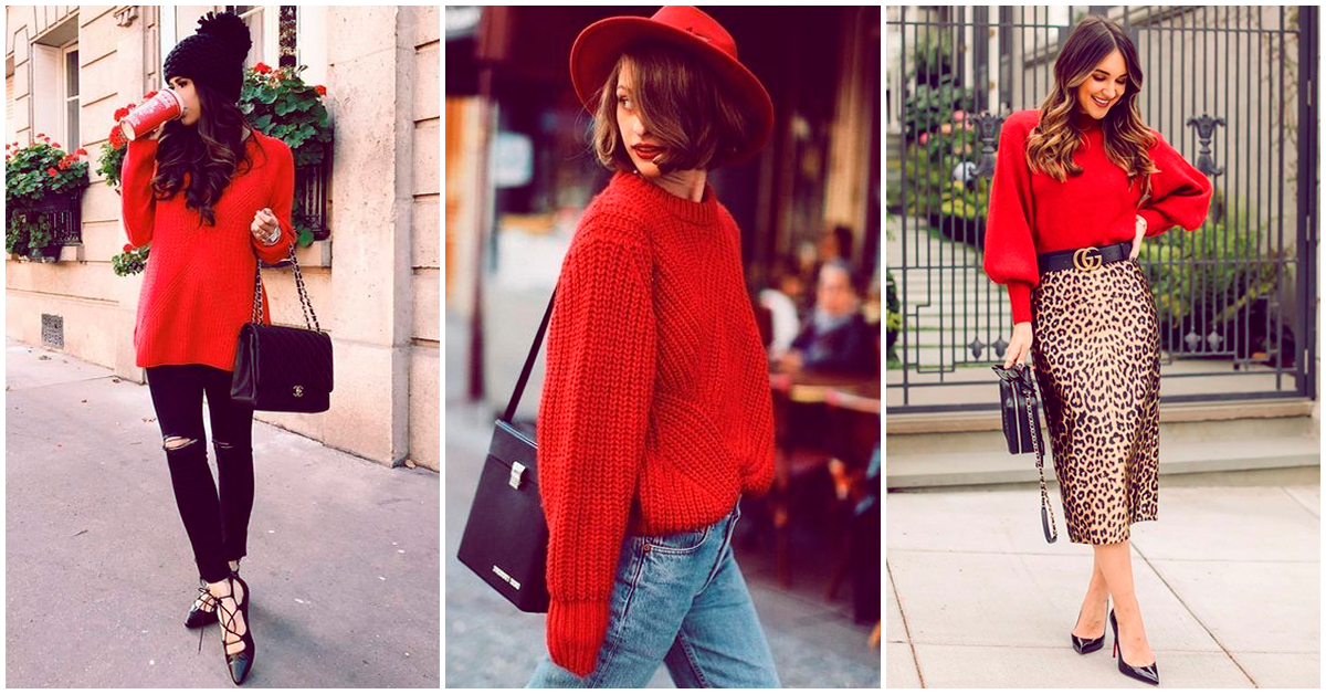 Un suéter rojo y diferentes outfits